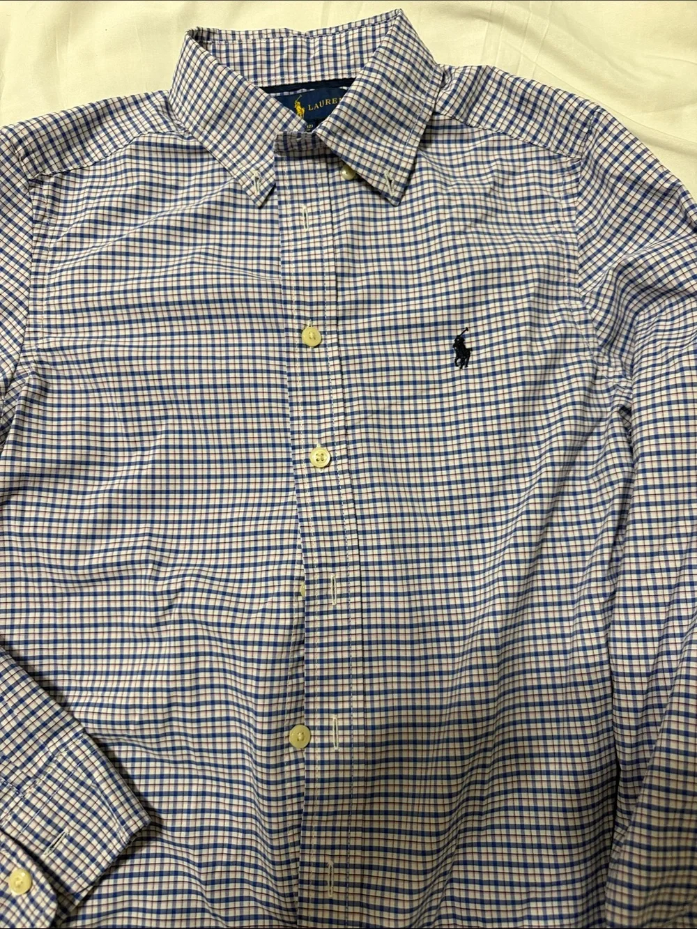 Ralph Lauren White and Blue Micro-Check Button-Down Shirt